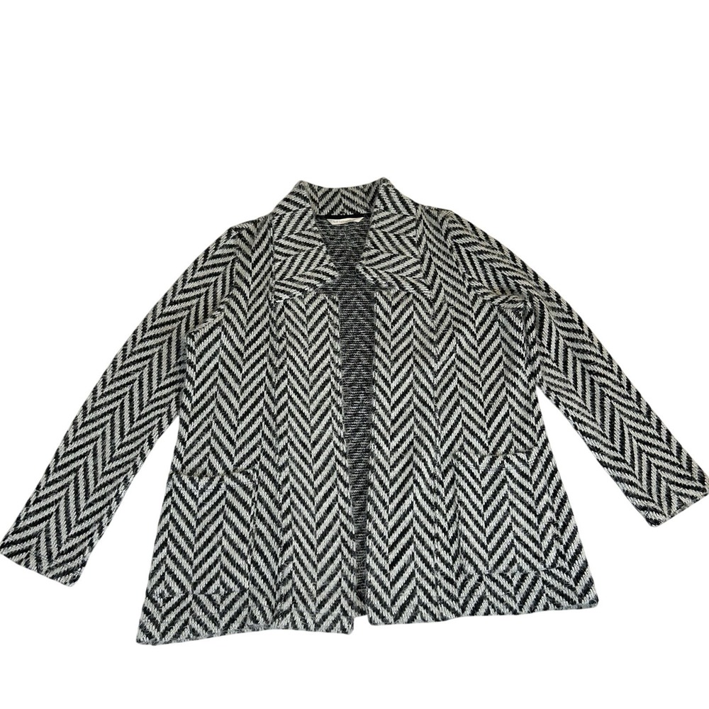 Soft Surroundings Black & White‎ Chevron Eyelash Knit Cardigan - Size Medium